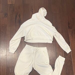 ALO Yoga Cream Ribbed Hoodie & Joggers Set